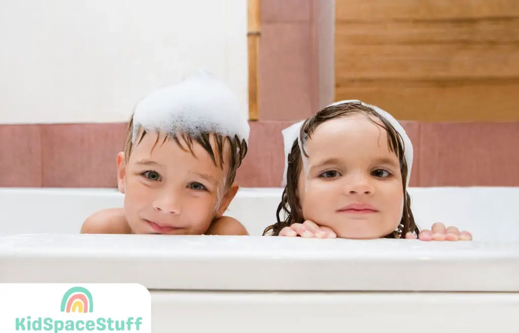 A picture of siblings taking a bath together