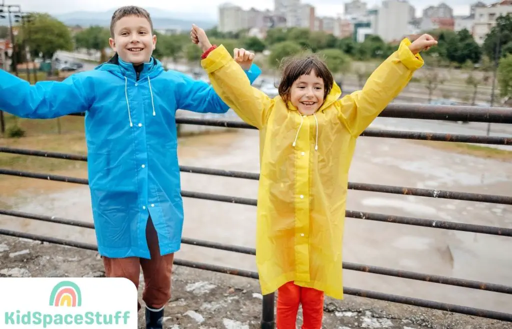 Kids outside playing on rainy day