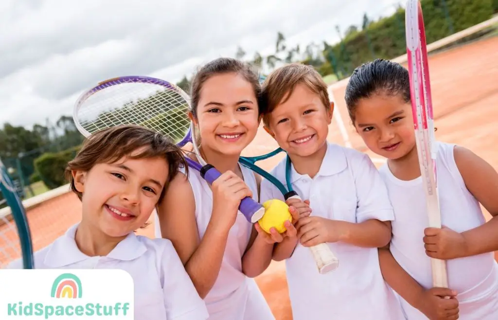 A picture of a kid playing tennis