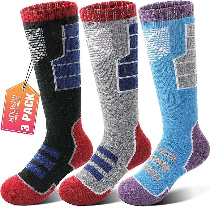 Anlisim Kids Merino Wool Ski Socks 3 Pairs